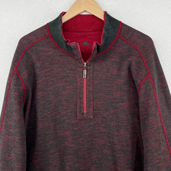 TOMMY BAHAMA Sweater Mens XL Flip Side 1/2 Zip Reversible Cotton Blend Red - Picture 6 of 16